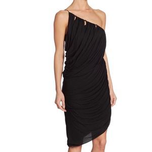 Halston Heritage Black One Shoulder Draped Asymmetrical Dress Small